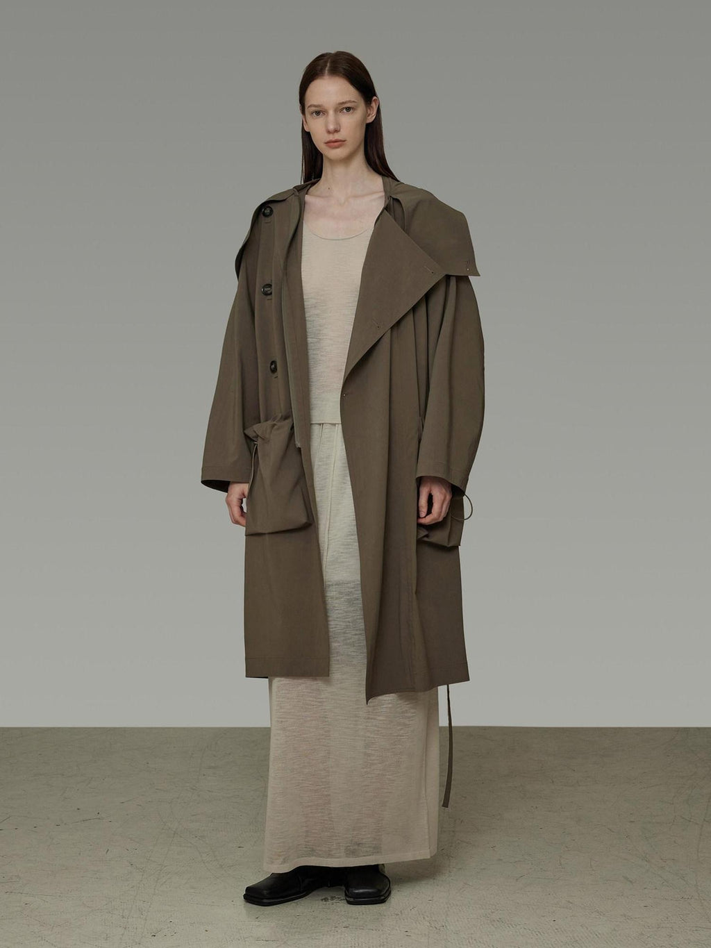 unspoken Viscose Blend Loose Fit Single Breasted Minimalist For Women Brown Long Coats