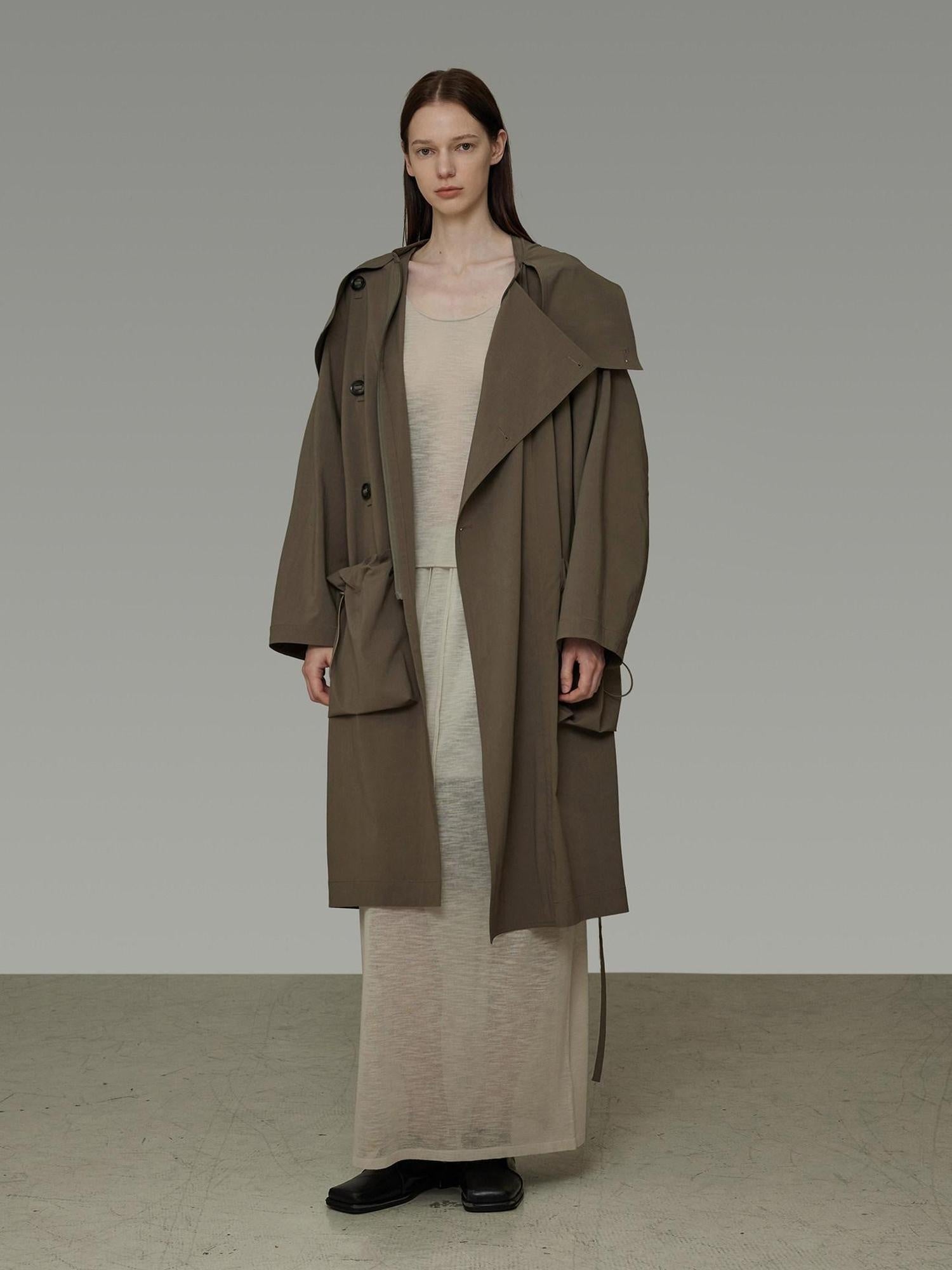 unspoken Viscose Blend Loose Fit Single Breasted Minimalist For Women Brown Long Coats