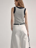 fano High Waist Sculpted Minimal Office Women Curved Pockets Rayon Wide Leg Pants