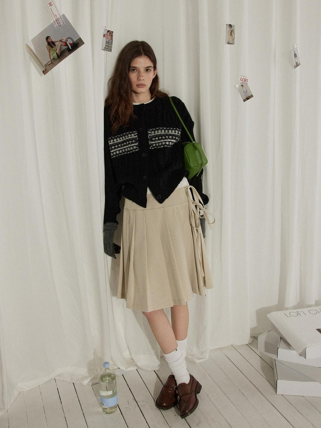 Lofi choose Soft Wool Blend Minimalist Buttoned Round Neck Long Sleeve Women Black Cardigans