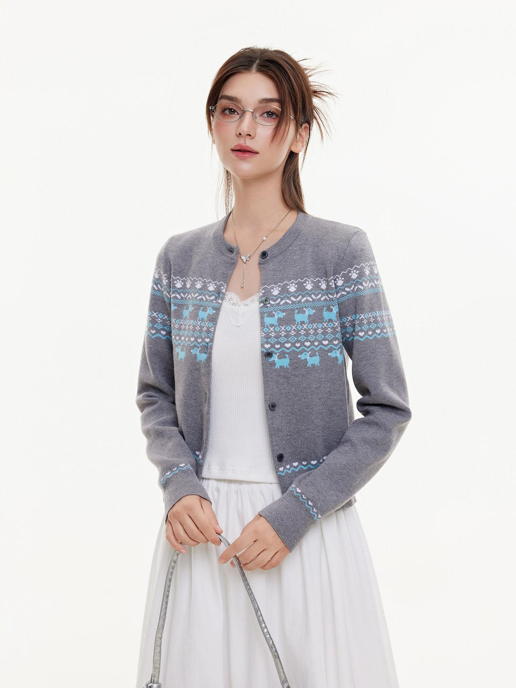 ikyou Lightweight Warmth Loose Knit Commuter Women Grey Cute Animal Cardigans