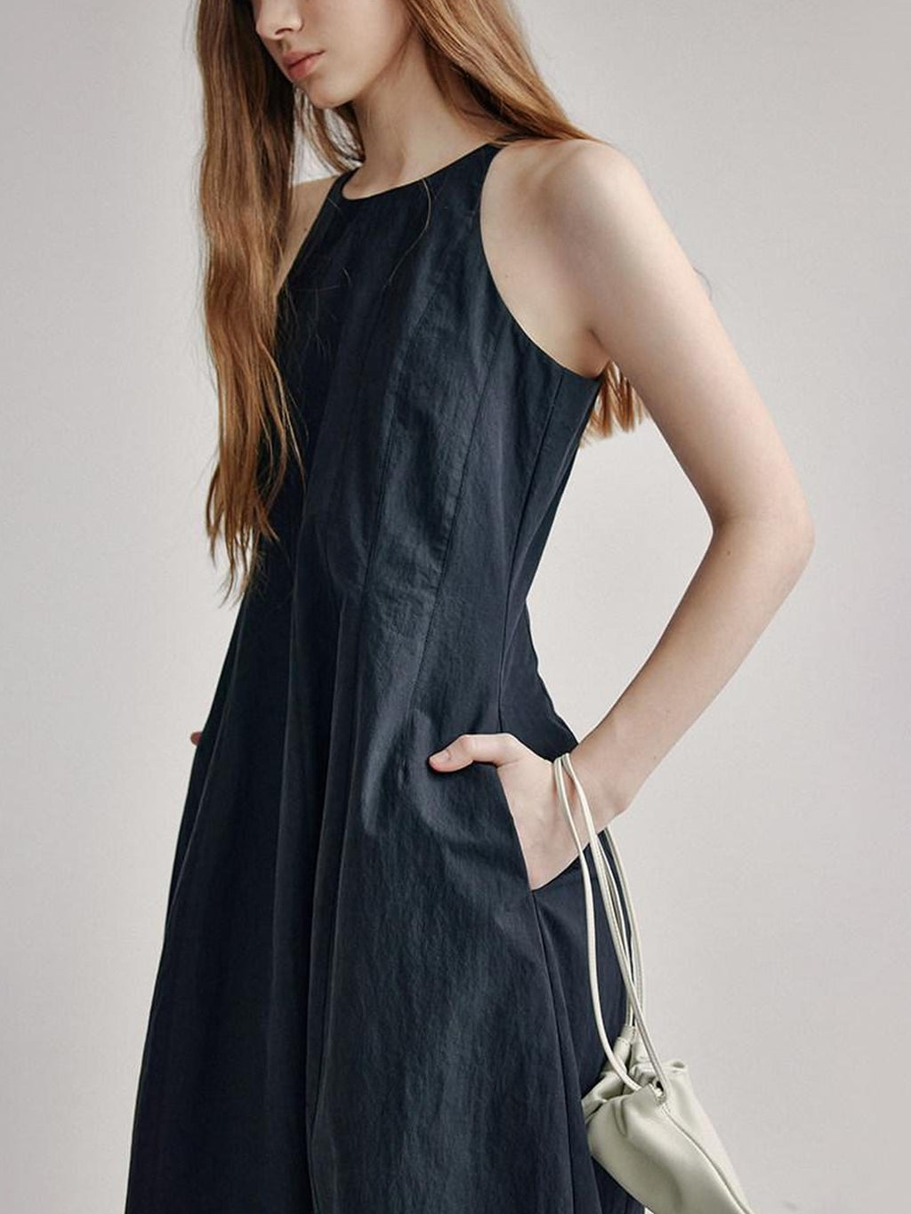 High Waist Sleeveless Minimalist Office A Line Cotton Blend Maxi Dresses