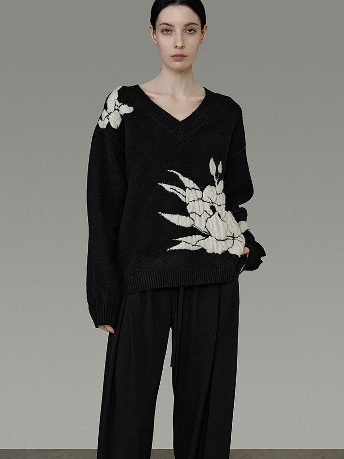 unspoken Thermal Warm Commuter Relaxed Fit V-neck Pullover Black Workwear Knit Sweaters