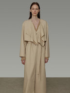 unspoken Classic Khaki Single Breasted Mid Length Loose Fit Women Commuter Trench Coats