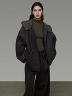 unspoken Premium Lambswool Hooded Relaxed Fit Minimal Commuter Zipper Gray Wool Coats