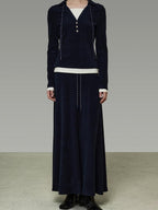 unspoken Breathable Slim Fit V-neck Knit Three Piece High Waist Navy Women Lounge Sets