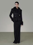 unspoken Warm Wool Blend Slim Fit Button Front Women Black Long Sleeve Cropped Jackets