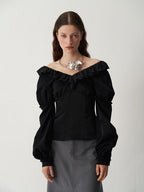 someone sometimes Sleek V-neck Slim Fit Commuter Long Sleeve Black Poly Viscose Women Work Blouses