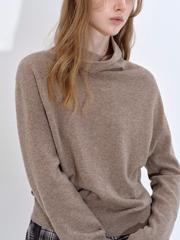 fano Soft Breathable Lambswool Cashmere Cowl Neck Relaxed Knit Pullover Sweaters
