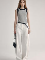 fano High Waist Sculpted Minimal Office Women Curved Pockets Rayon Wide Leg Pants