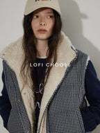 Lofi choose Warm Thick White Duck Down Loose Commuter Lapel Collar Zipper Blue Vests