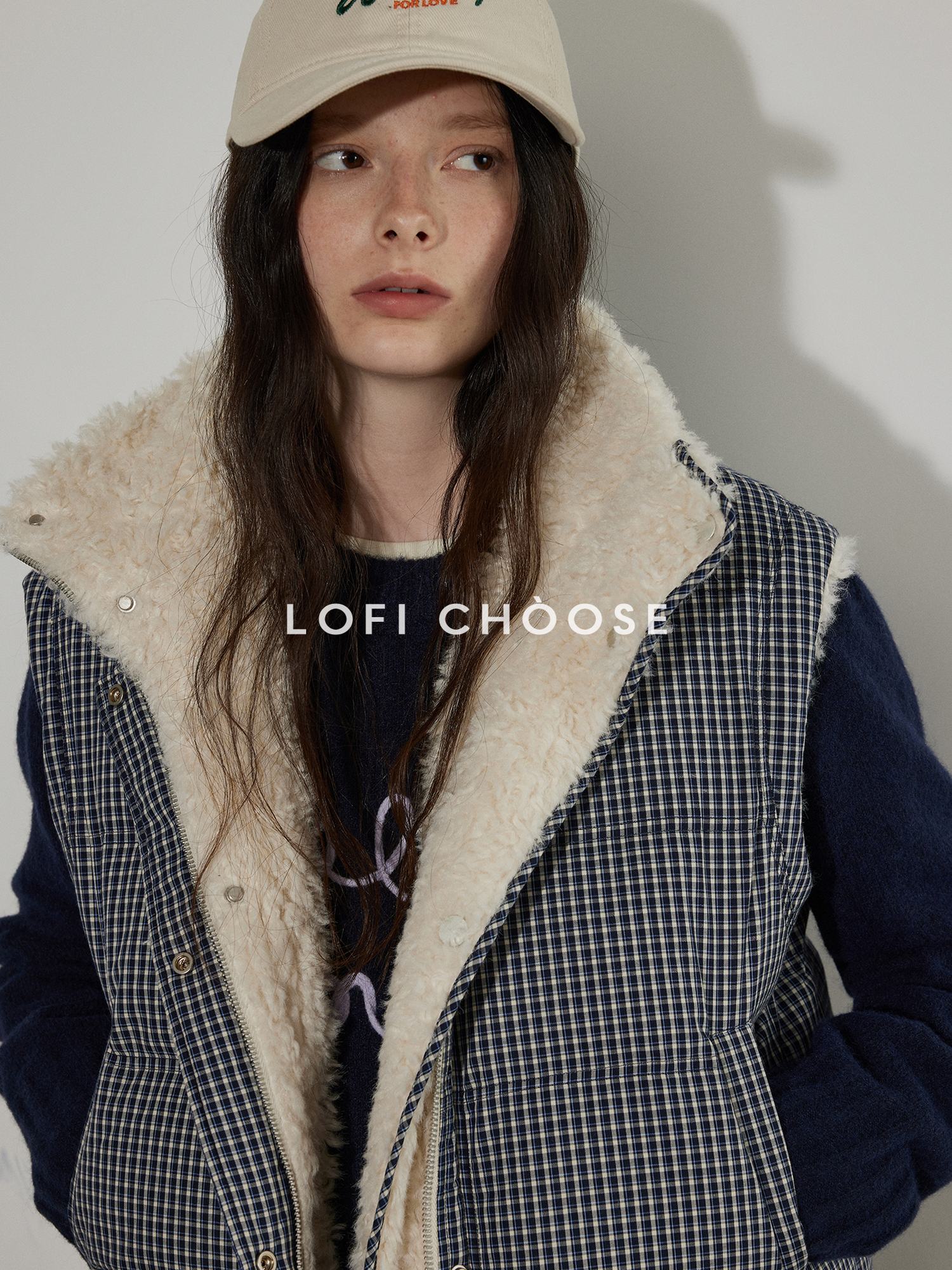 Lofi choose Warm Thick White Duck Down Loose Commuter Lapel Collar Zipper Blue Vests