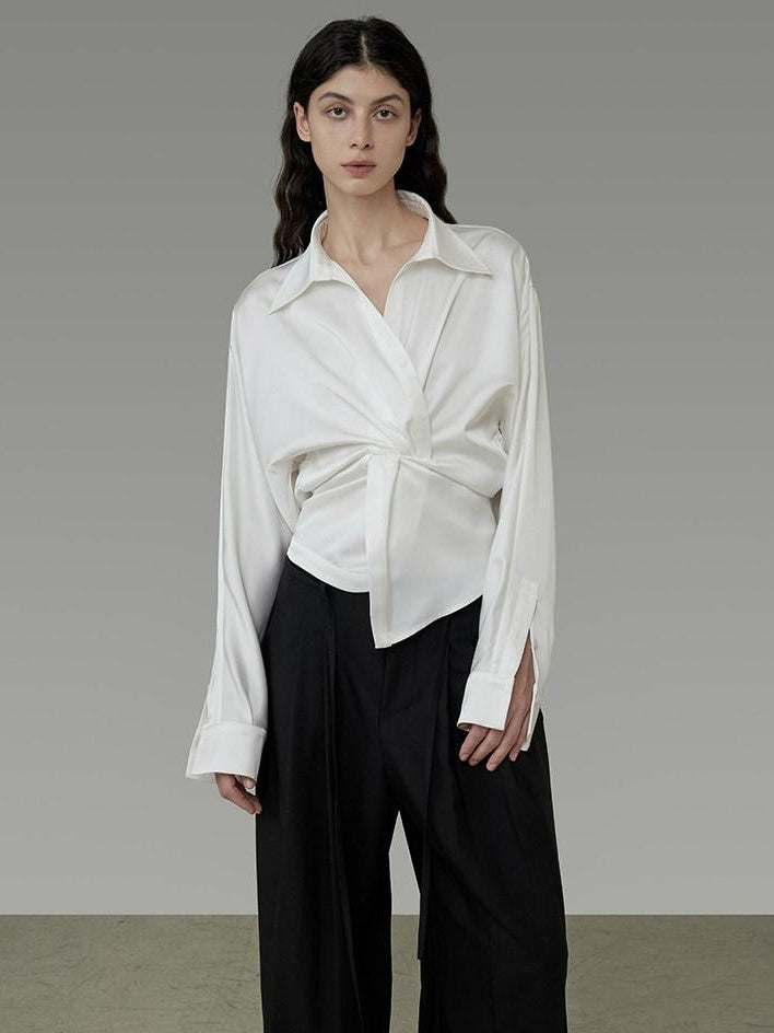 unspoken Shape Retaining Relaxed Slim V-neck Button Long Sleeve Women Polyester Blouses