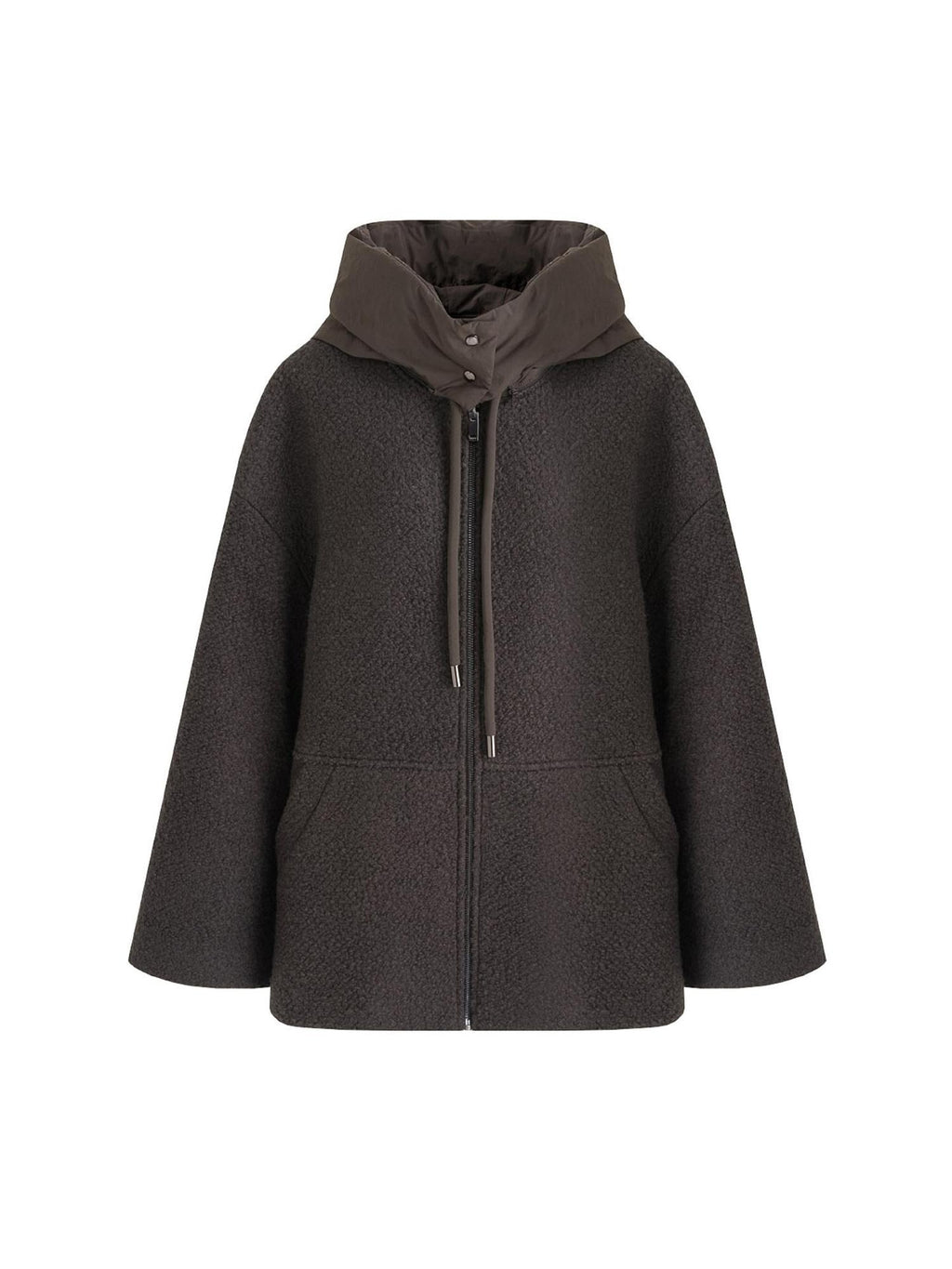unspoken Premium Lambswool Hooded Relaxed Fit Minimal Commuter Zipper Gray Wool Coats