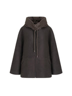 unspoken Premium Lambswool Hooded Relaxed Fit Minimal Commuter Zipper Gray Wool Coats