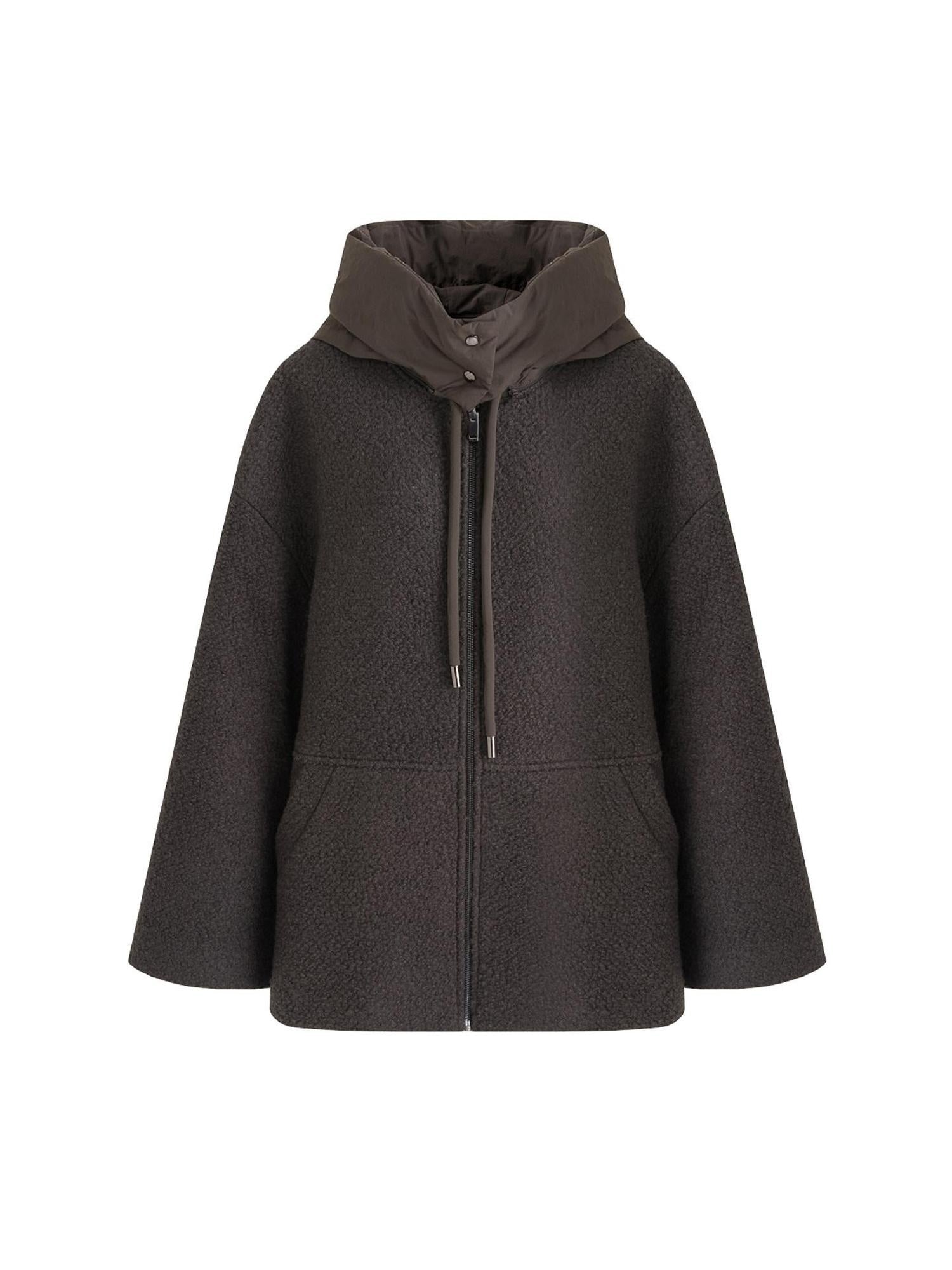 unspoken Premium Lambswool Hooded Relaxed Fit Minimal Commuter Zipper Gray Wool Coats