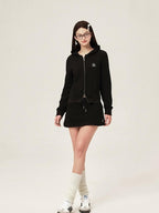 ikyou Sleek Slim Fit Zip Up Patchwork Pockets Commuter Cotton Lined Hoodie