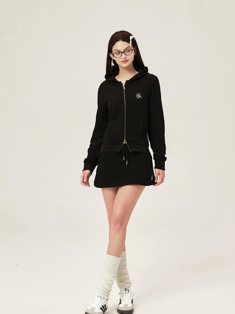 ikyou Sleek Slim Fit Zip Up Patchwork Pockets Commuter Cotton Lined Hoodie