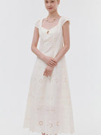 fano Breathable Cotton A Line Square Neck Short Sleeve Work White Maxi Dresses
