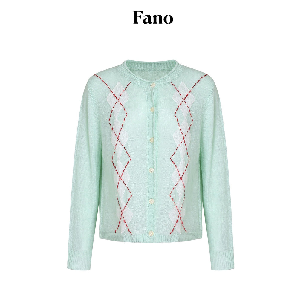 fano_Warm_Wool_Blend_Diamond_Loose_Fit_Commuter_Round_Neck_Mint_Cardigans_MISSTT