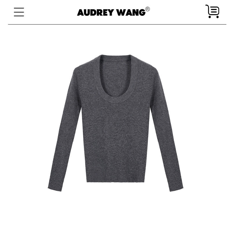 audreyyang_Sheep_Wool_Slim_Fit_Crew_Neck_Knit_Women_Black_Gray_Brown_Sweaters_MISSTT