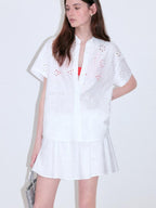 fano Pure Cotton Uv Korean Office Straight Short Sleeve Crew Neck Button Blouses