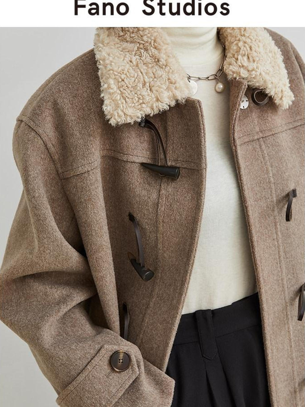 fano Thick Minimalist Commuter Straight Long Stand Collar Toggle Women Wool Coats