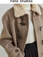 fano Thick Minimalist Commuter Straight Long Stand Collar Toggle Women Wool Coats