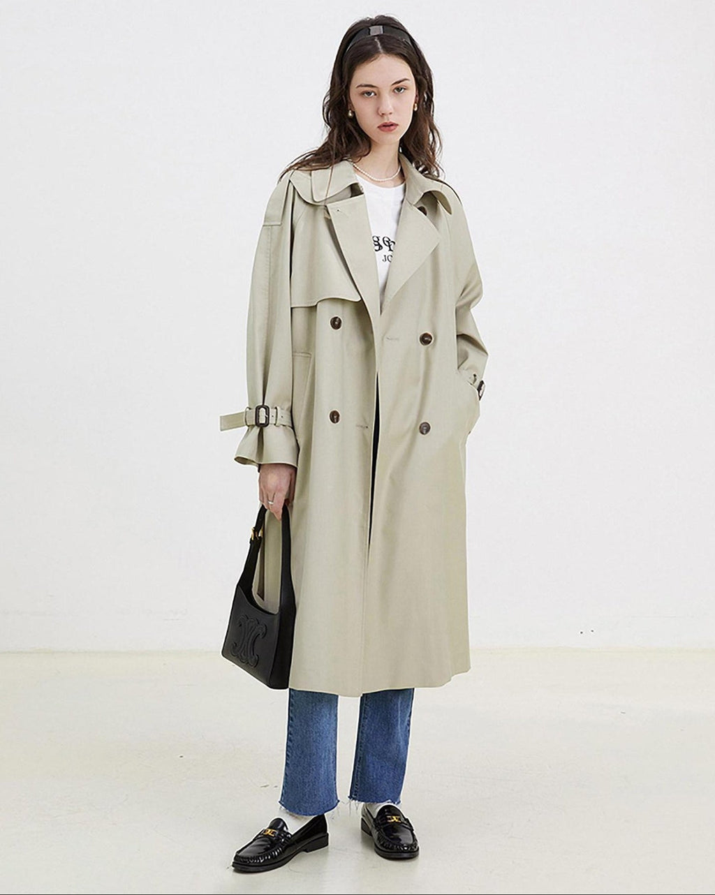 fano Classic Double Breasted Long Straight Fit Commuter Women Khaki Trench Coats