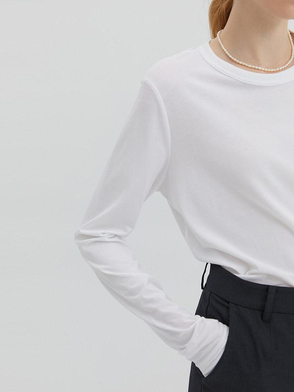 fano Minimalist 100 Percent Cotton Loose Crew Neck Women Basic Long Sleeve T-Shirts