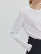 fano Minimalist 100 Percent Cotton Loose Crew Neck Women Basic Long Sleeve T-Shirts