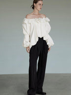 unspoken Breathable Viscose Ruffle Collar Loose Minimal Office Women Pullover Blouses