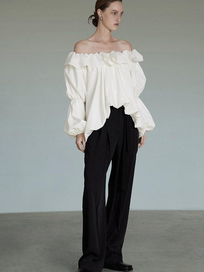 unspoken Breathable Viscose Ruffle Collar Loose Minimal Office Women Pullover Blouses