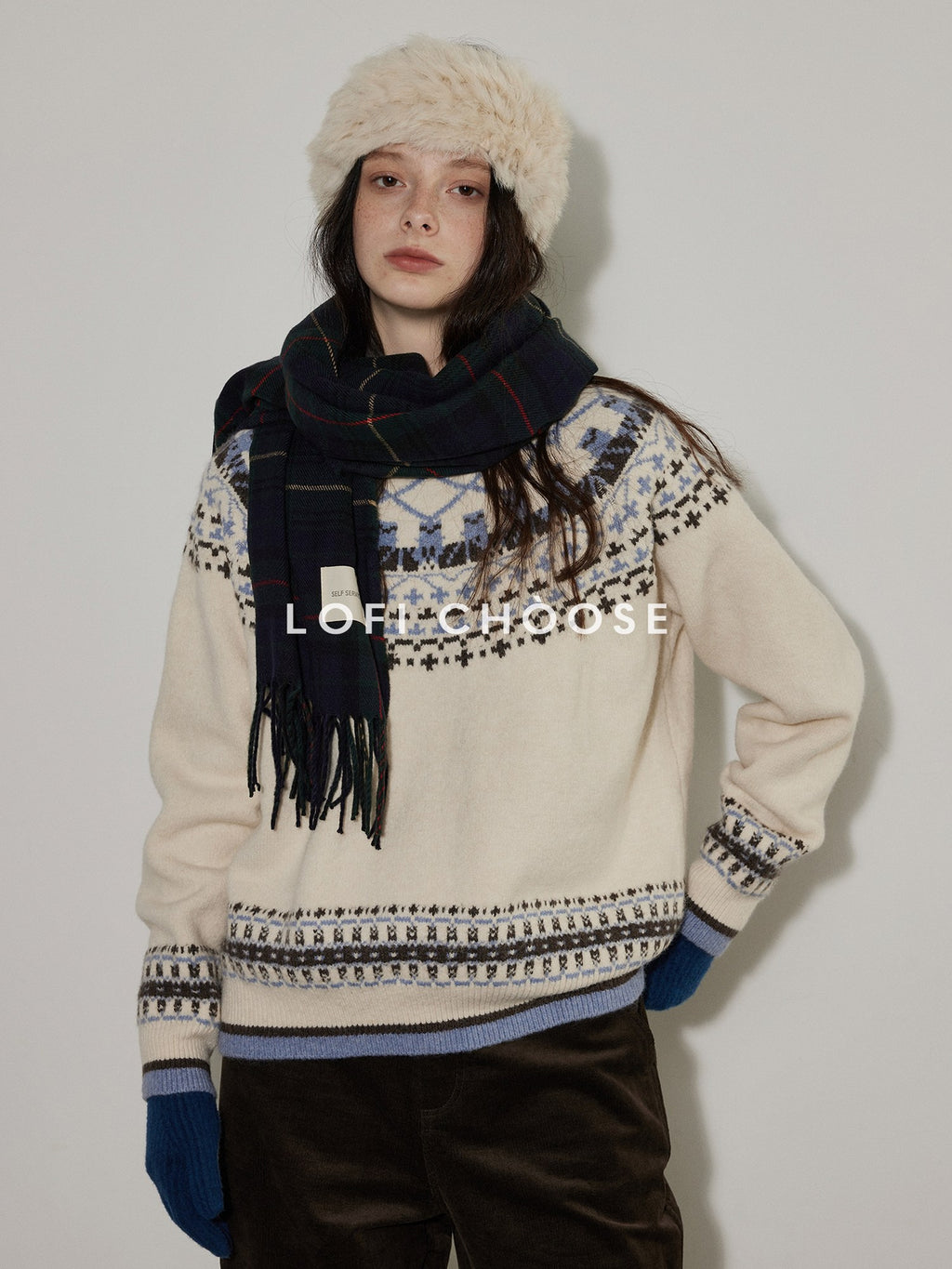 Lofi choose Cozy Heavyweight Office Relaxed Fit Long Sleeve Cream Pullover Sweaters