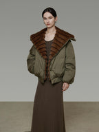 unspoken 90% White Duck Down Warm Loose Patchwork Commuter Olive Green Zip Down Jackets