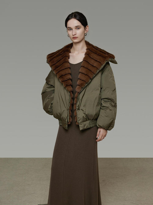 unspoken 90% White Duck Down Warm Loose Patchwork Commuter Olive Green Zip Down Jackets