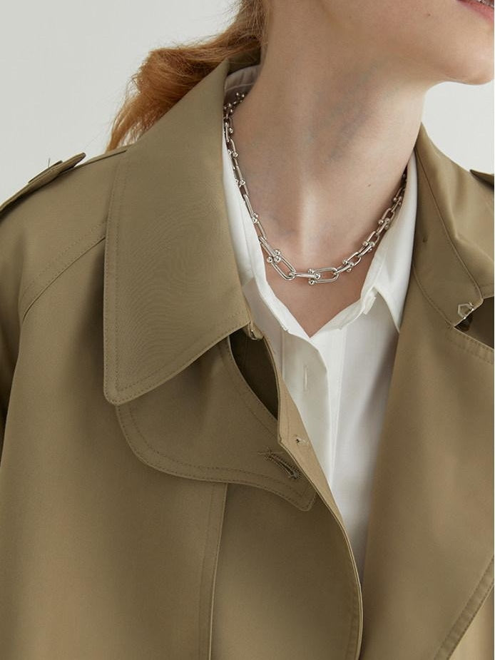 fano Classic Double Breasted Long Straight Fit Commuter Women Khaki Trench Coats