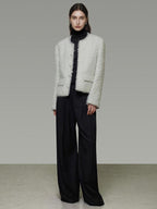 unspoken Lambswool Minimal Commuter Loose Single Button Round Neck Women Cropped Jackets