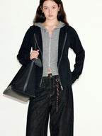 fano Striped Faux Two Piece Loose Fit Commuter Women Black Cotton Blend Hoodie