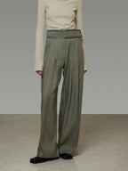 unspoken High Waist Breathable Lyocell Blend Minimal Office Moss Green Wide Leg Pants