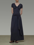 unspoken Lyocell Blend V-neck Slim Fit Minimal Workwear Women Solid Color Maxi Dresses