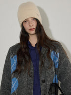 Lofi choose Cozy Wool Blend V-neck Button Front Relaxed Fit Heart Pattern Gray Cardigans