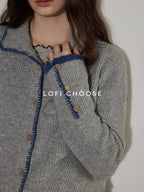 Lofi choose Lace Trim Contrast Edge Turn Down Collar Hand Crochet Office Knit Cardigans