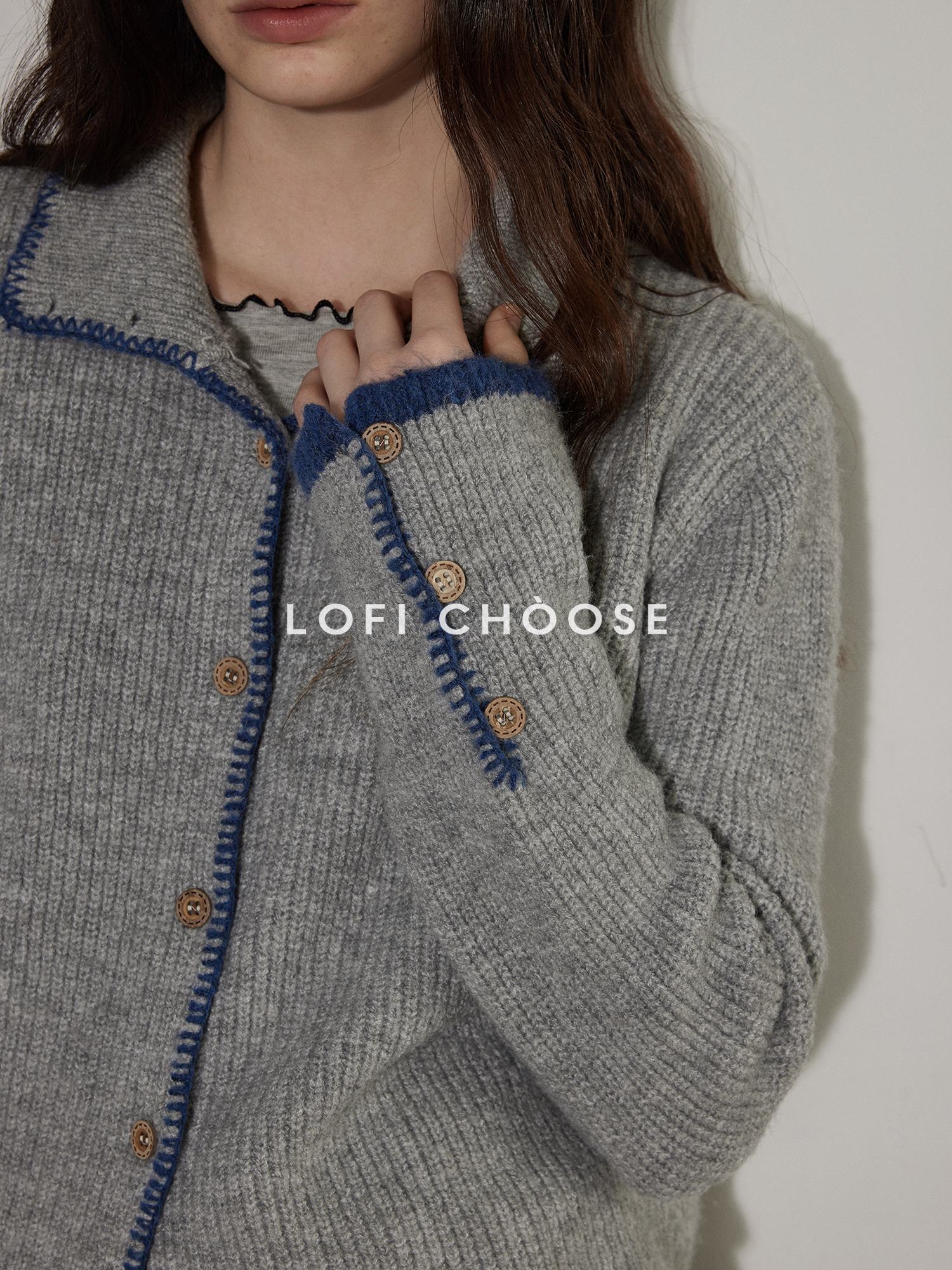 Lofi choose Lace Trim Contrast Edge Turn Down Collar Hand Crochet Office Knit Cardigans