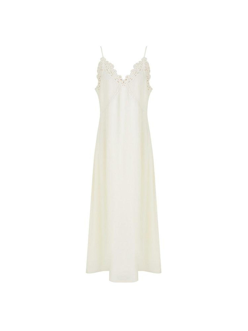 unspoken Embroidered Tencel A Line Cami V-neck Natural Waist Office White Maxi Dresses