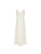 unspoken Embroidered Tencel A Line Cami V-neck Natural Waist Office White Maxi Dresses