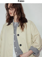 fano Cotton Lined Single Breasted Korean Commuter Short Women Beige Trench Coats