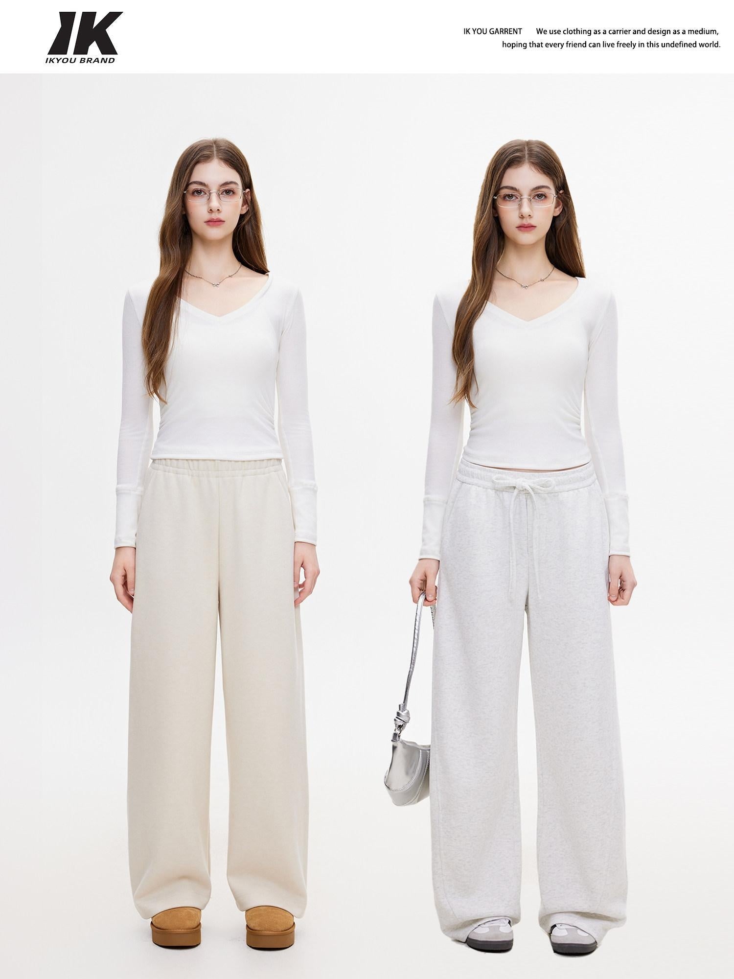 ikyou Breathable V-neck Slim White Pullover Women Cropped Long Sleeve Crop Tops