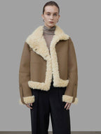 unspoken Faux Fur Pocketed Loose Fit Barn Style Brown Women Cropped Jackets