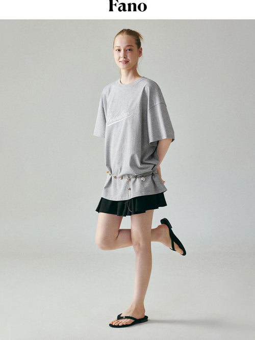 fano 100 Percent Cotton Loose Fit Korean Commuter Gray Crewneck Long Sleeve T-Shirts